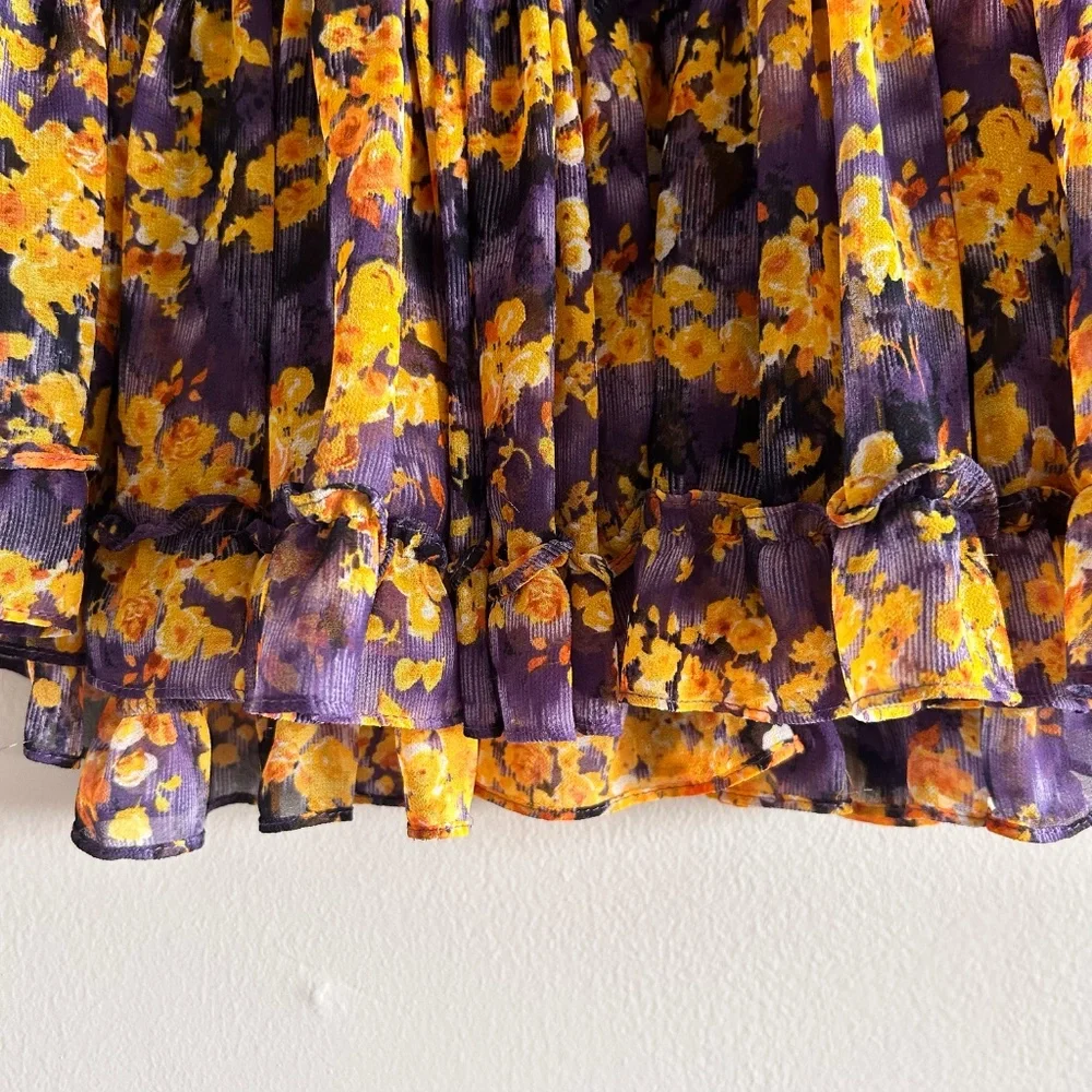 MISA Los Angeles Floral Mini Skirt | Yellow & Purple | Size Small